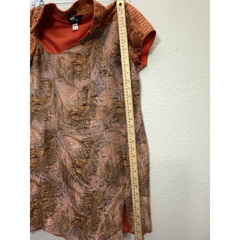 Kim Shui Metallic Peacock Jacquard Qipao Mini Dress Size 12 Orange Snakeskin - Picture 7 of 16